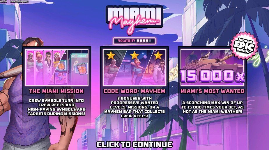 fonctionnalités Miami Mayhem slot